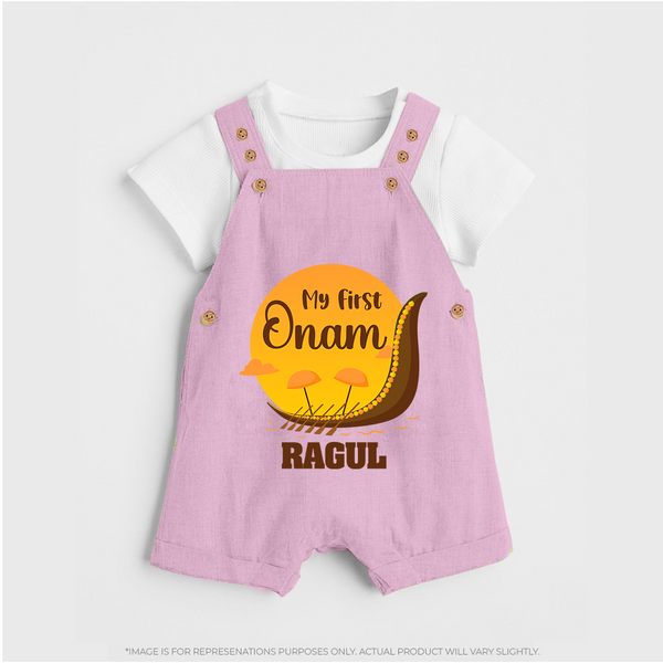 My First Onam Kerala Snake Boat Dungaree - BABY PINK - 0 - 5 Months Old (Chest 18")