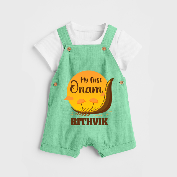 My 1st Onam Celebration Dungaree Set | Custom Baby Dungaree Set for First Onam - GREEN - 0 - 5 Months Old (Chest 18")