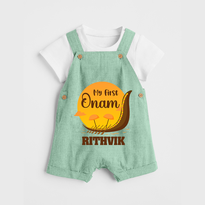 My 1st Onam Celebration Dungaree Set | Custom Baby Dungaree Set for First Onam - MINT GREEN - 0 - 5 Months Old (Chest 18")