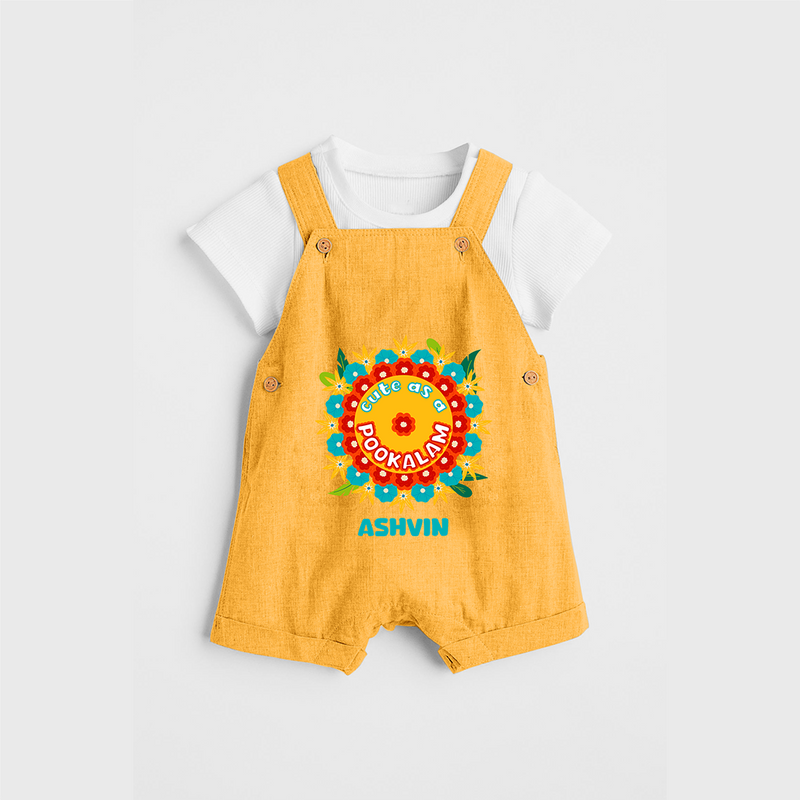 Cute As A Pookalam - Customised Dungaree for kids - PASTEL YELLOW - 0 - 5 Months Old (Chest 18")