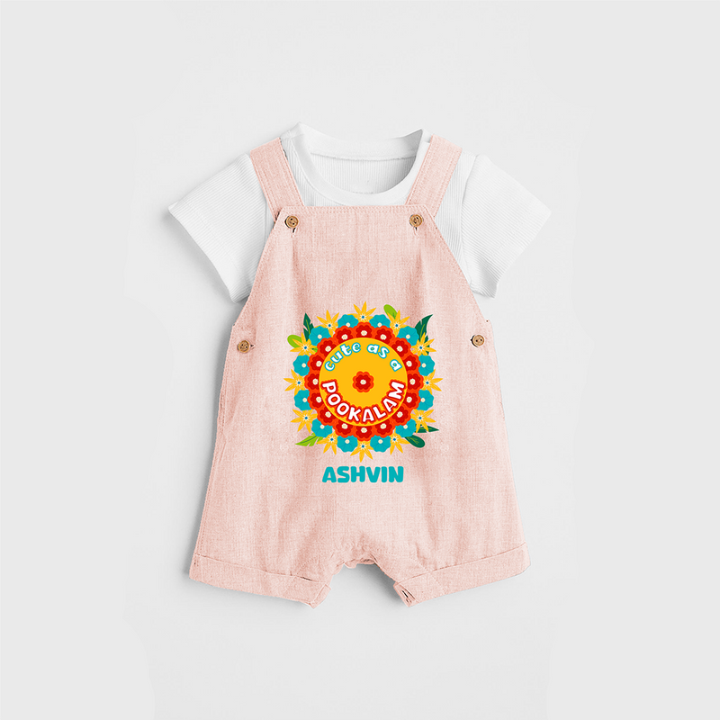 Cute As A Pookalam - Customised Dungaree for kids - PEACH - 0 - 5 Months Old (Chest 18")