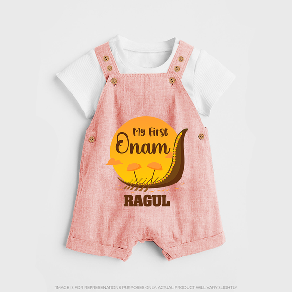 My First Onam Kerala Snake Boat Dungaree - PEACH - 0 - 5 Months Old (Chest 18")