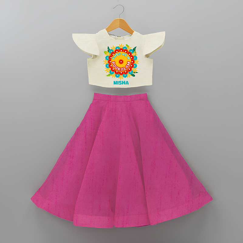 Cute As A Pookalam - Customised Crop Top and Skirt for kids - FUSCHIA - 0-6 Month Old (Chest 20") (Frock Waist 20")