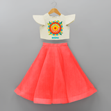 Cute As A Pookalam - Customised Crop Top and Skirt for kids - RED - 0-6 Month Old (Chest 20") (Frock Waist 20")