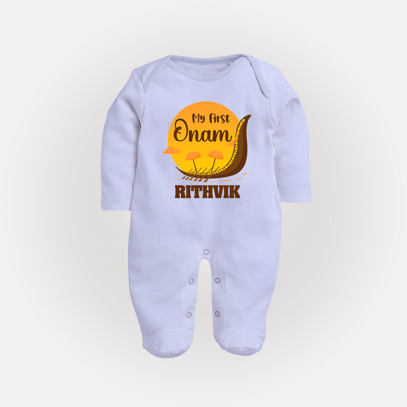 My 1st Onam Celebration Sleep Suit | Custom Baby Sleep Suit for First Onam - BABY BLUE - New Born (Chest 7.5")
