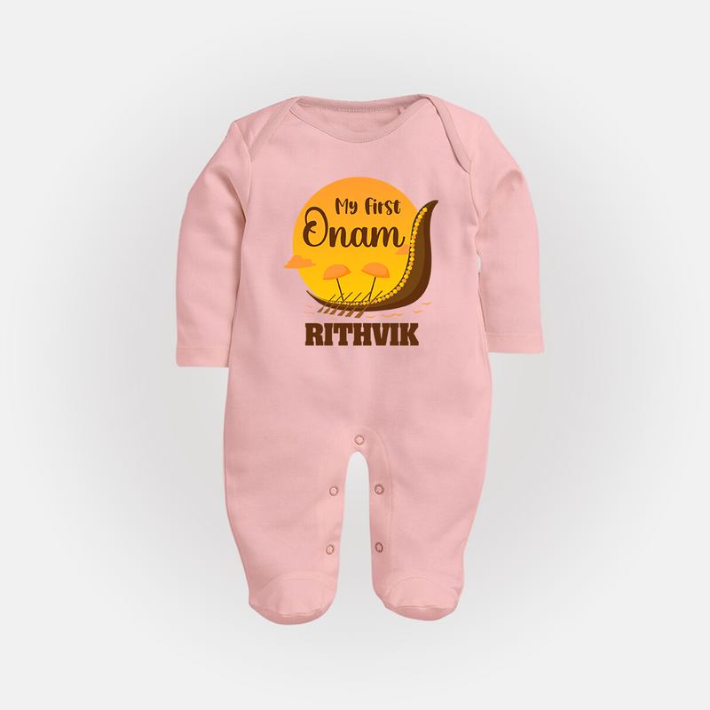 My 1st Onam Celebration Sleep Suit | Custom Baby Sleep Suit for First Onam - BABY PINK - New Born (Chest 7.5")