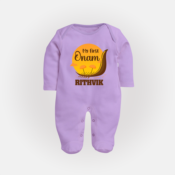 My 1st Onam Celebration Sleep Suit | Custom Baby Sleep Suit for First Onam - LILAC - New Born (Chest 7.5")