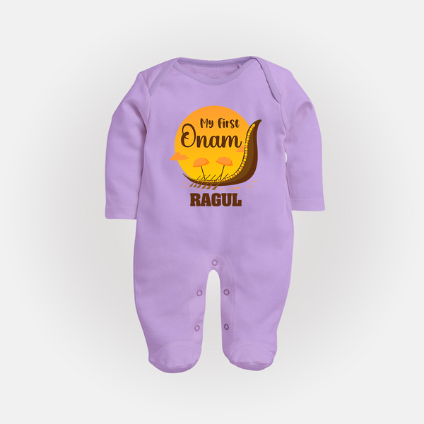 My First Onam Kerala Snake Boat Full Body Suit - LILAC - New Born (Chest 7.5")