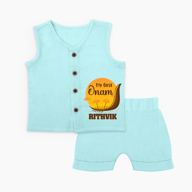 My 1st Onam Celebration Jabla Set | Custom Baby Jabla Set for First Onam - BABY BLUE - 0 - 3 Months Old (Chest 9.8")