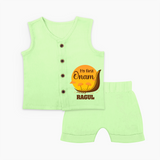 My First Onam Kerala Snake Boat Jabla Shorts Set - PASTEL GREEN - 0 - 3 Months Old (Chest 9.8")