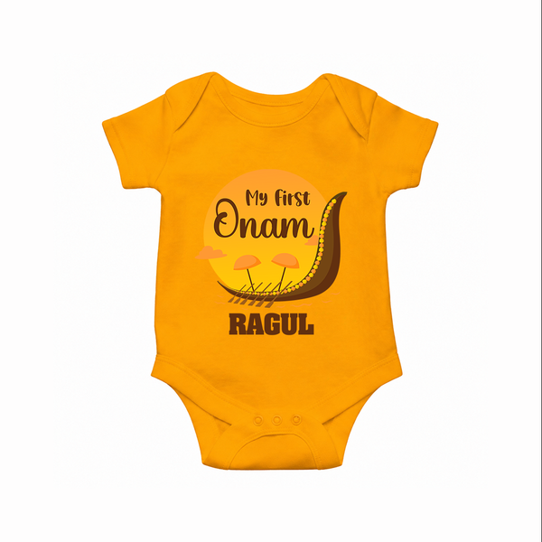My First Onam Kerala Snake Boat Romper - CHROME YELLOW - New Born (Chest 14")