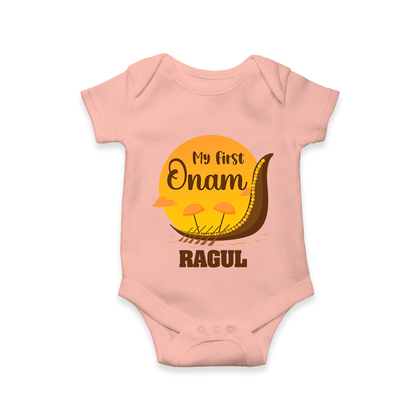 My First Onam Kerala Snake Boat Romper - PEACH - New Born (Chest 14")