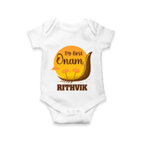 My 1st Onam Celebration Romper / Onesie | Custom Baby Romper / Onesie for First Onam - WHITE - New Born (Chest 14")