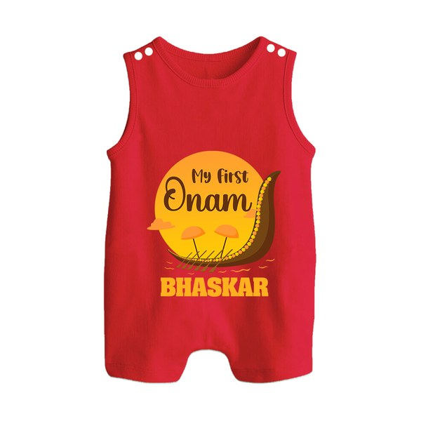 My First Onam Kerala Snake Boat Button Romper - RED - New Born (Chest 18")