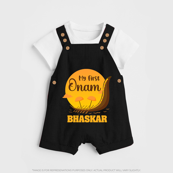 My First Onam Kerala Snake Boat Dungaree - BLACK - 0 - 5 Months Old (Chest 18")