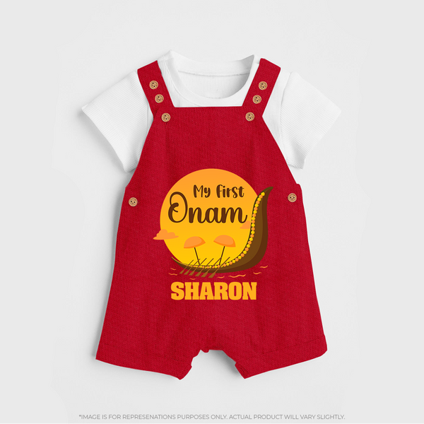 My 1st Onam Celebration Dungaree Set | Custom Baby Dungaree Set for First Onam - RED - 0 - 5 Months Old (Chest 18")