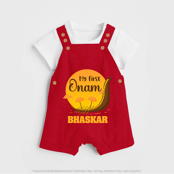 My First Onam Kerala Snake Boat Dungaree - RED - 0 - 5 Months Old (Chest 18")