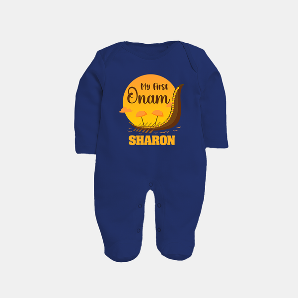 My 1st Onam Celebration Sleep Suit | Custom Baby Sleep Suit for First Onam - NAVY BLUE - New Born (Chest 7.5")