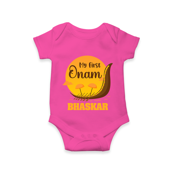 My First Onam Kerala Snake Boat Romper - HOT PINK - New Born (Chest 14")