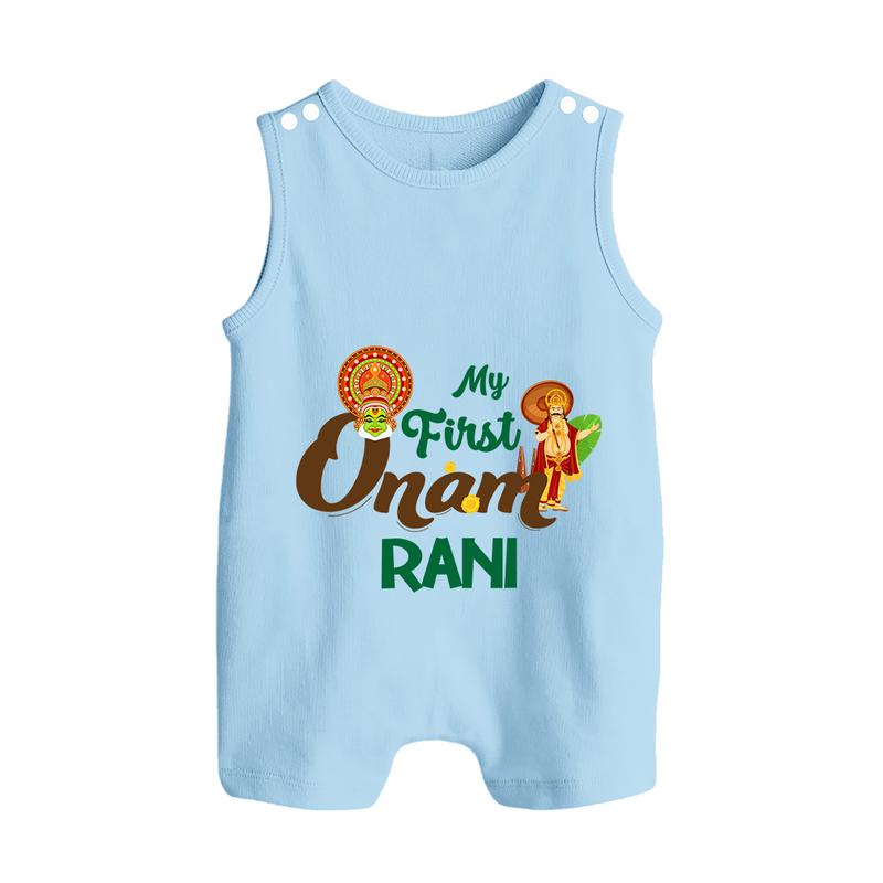 My First Onam Baby Romper Suit / Sleeveless Romper | Customizable Romper Suit / Sleeveless Romper for Onam Celebrations - BABY BLUE - 0 - 5 Months Old (Chest 18")