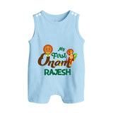 My First Onam Kathakali & King Mahabali Button Romper - BABY BLUE - New Born (Chest 18")
