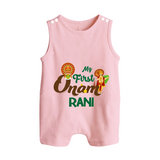 My First Onam Baby Romper Suit / Sleeveless Romper | Customizable Romper Suit / Sleeveless Romper for Onam Celebrations - BABY PINK - 0 - 5 Months Old (Chest 18")