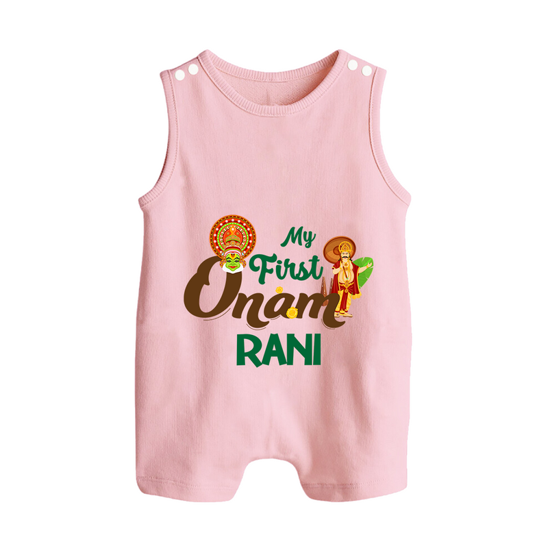 My First Onam Baby Romper Suit / Sleeveless Romper | Customizable Romper Suit / Sleeveless Romper for Onam Celebrations - BABY PINK - 0 - 5 Months Old (Chest 18")
