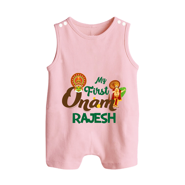 My First Onam Kathakali & King Mahabali Button Romper - BABY PINK - New Born (Chest 18")