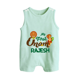 My First Onam Kathakali & King Mahabali Button Romper - MINT GREEN - New Born (Chest 18")
