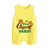 My First Onam Kathakali & King Mahabali Button Romper - PASTEL YELLOW - New Born (Chest 18")