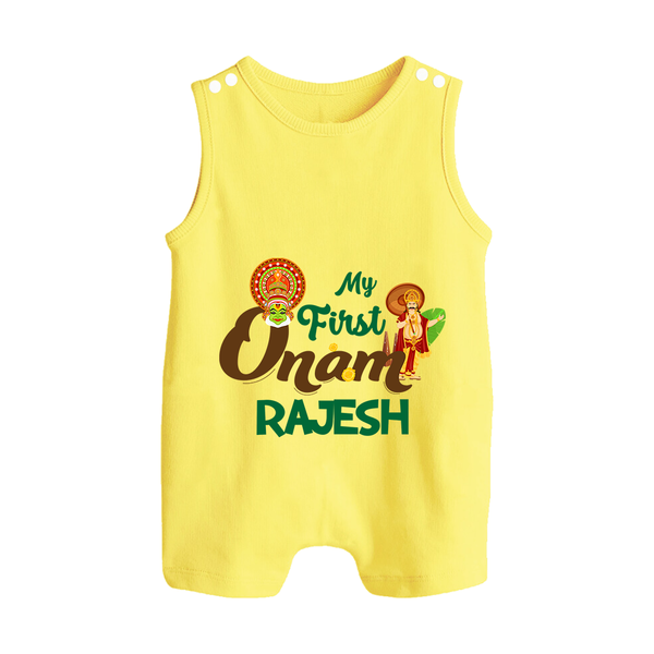 My First Onam Kathakali & King Mahabali Button Romper - PASTEL YELLOW - New Born (Chest 18")
