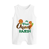 My First Onam Kathakali & King Mahabali Button Romper - WHITE - New Born (Chest 18")