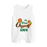 My First Onam Baby Romper Suit / Sleeveless Romper | Customizable Romper Suit / Sleeveless Romper for Onam Celebrations - WHITE - 0 - 5 Months Old (Chest 18")