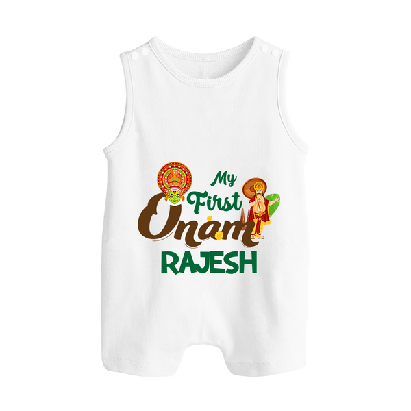 My First Onam Kathakali & King Mahabali Button Romper - WHITE - New Born (Chest 18")