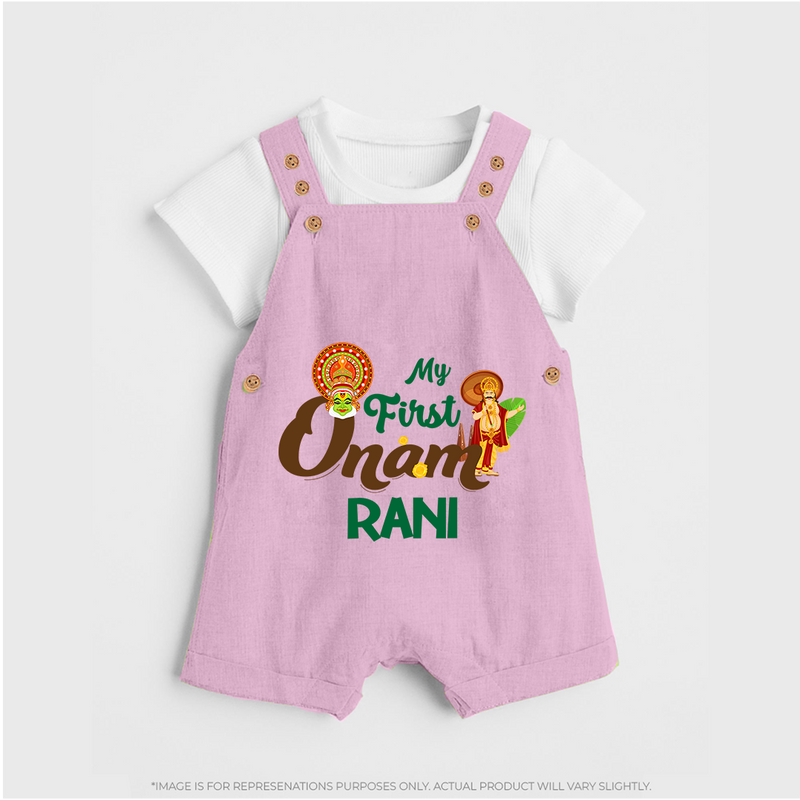 My First Onam Baby Dungaree Set | Customizable Dungaree Set for Onam Celebrations - BABY PINK - 0 - 5 Months Old (Chest 18")