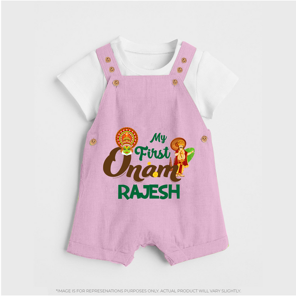 My First Onam Kathakali & King Mahabali Dungaree - BABY PINK - 0 - 5 Months Old (Chest 18")