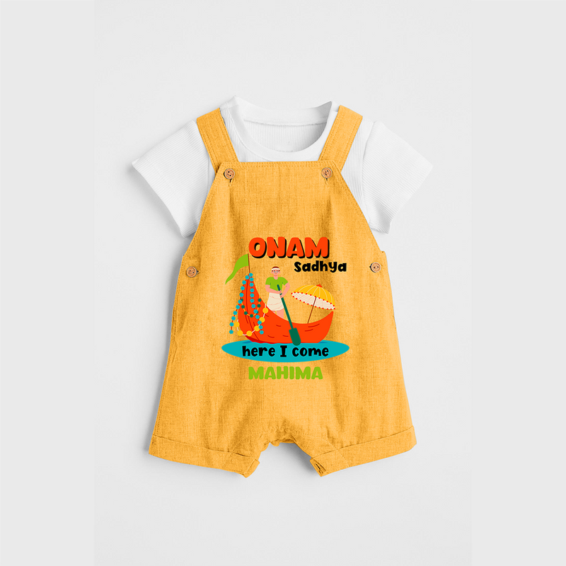 Onam Sadhya Is Here - Customised Dungaree for kids - PASTEL YELLOW - 0 - 5 Months Old (Chest 18")