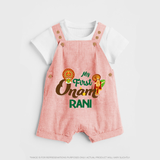 My First Onam Baby Dungaree Set | Customizable Dungaree Set for Onam Celebrations - PEACH - 0 - 5 Months Old (Chest 18")
