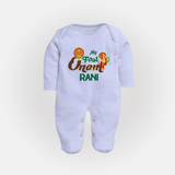 My First Onam Baby Sleep Suit | Customizable Sleep Suit for Onam Celebrations - BABY BLUE - New Born (Chest 7.5")