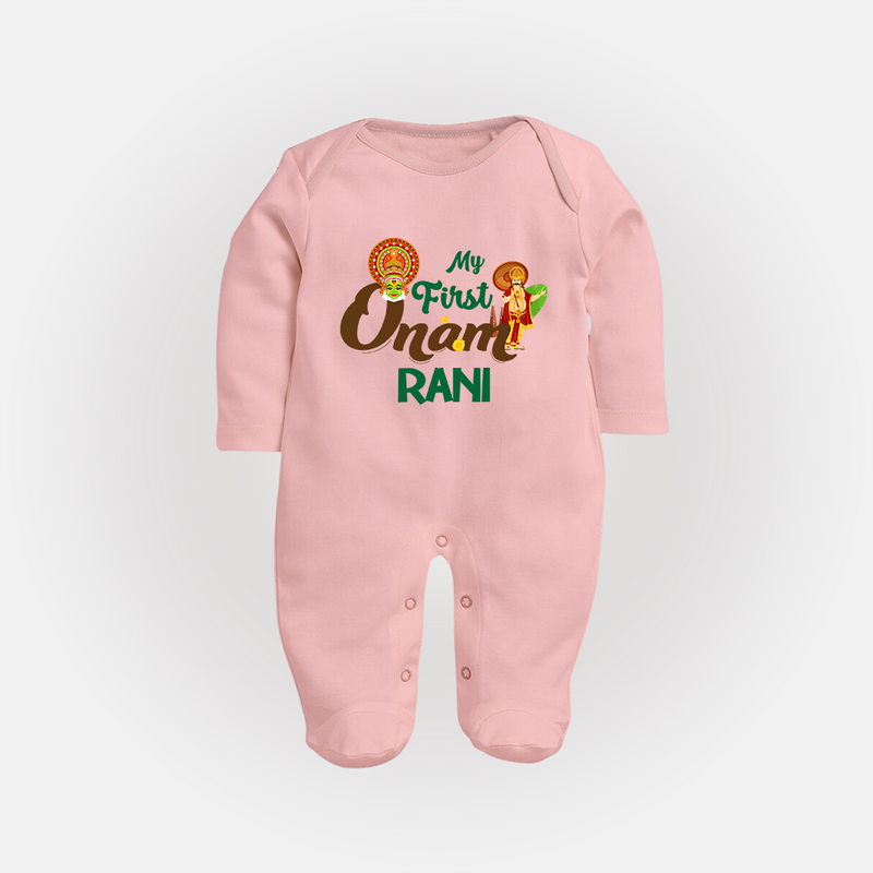 My First Onam Baby Sleep Suit | Customizable Sleep Suit for Onam Celebrations - BABY PINK - New Born (Chest 7.5")