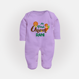 My First Onam Baby Sleep Suit | Customizable Sleep Suit for Onam Celebrations - LILAC - New Born (Chest 7.5")