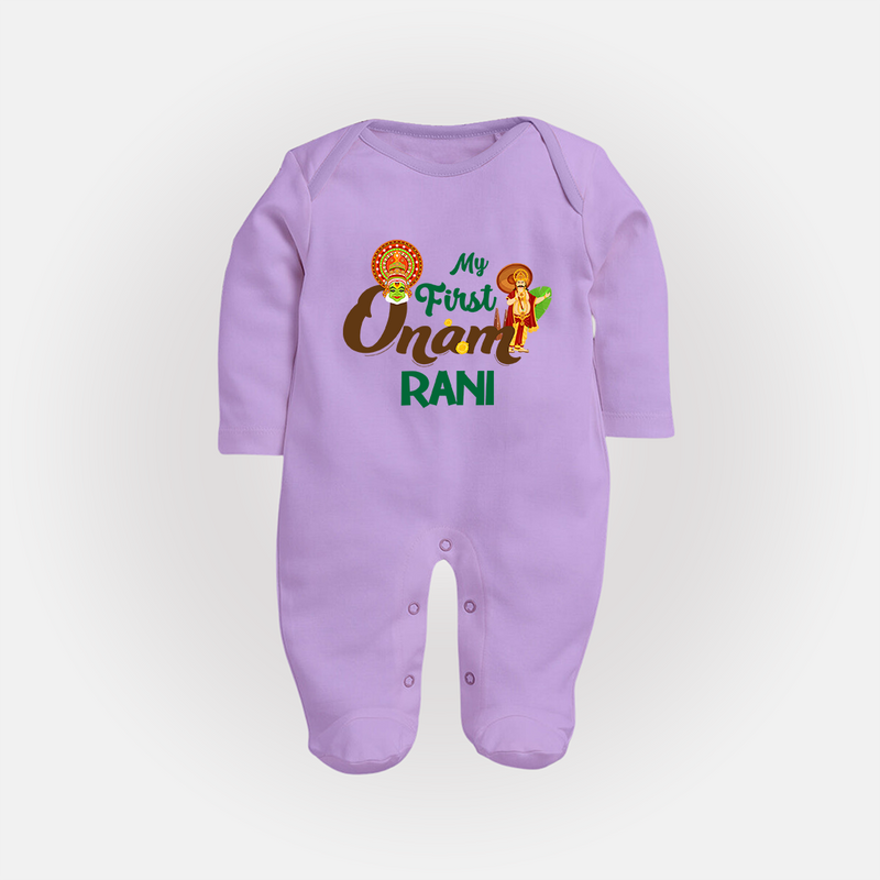 My First Onam Baby Sleep Suit | Customizable Sleep Suit for Onam Celebrations - LILAC - New Born (Chest 7.5")