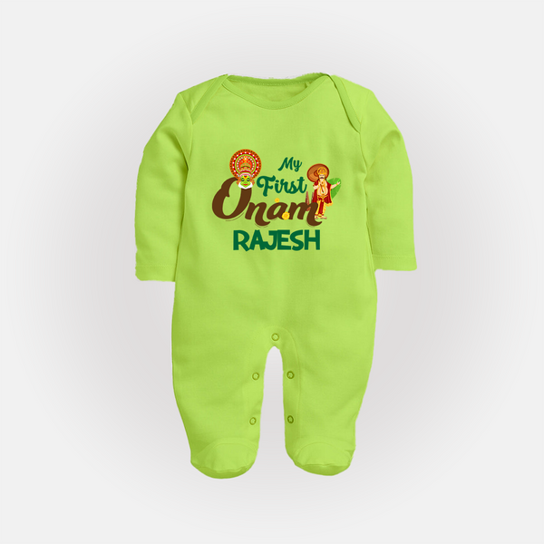 My First Onam Kathakali & King Mahabali Full Body Suit - LIME GREEN - New Born (Chest 7.5")