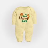 My First Onam Baby Sleep Suit | Customizable Sleep Suit for Onam Celebrations - PASTEL YELLOW - New Born (Chest 7.5")