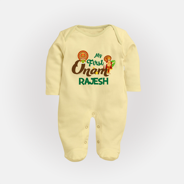 My First Onam Kathakali & King Mahabali Full Body Suit - PASTEL YELLOW - New Born (Chest 7.5")