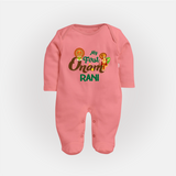 My First Onam Baby Sleep Suit | Customizable Sleep Suit for Onam Celebrations - PEACH - New Born (Chest 7.5")