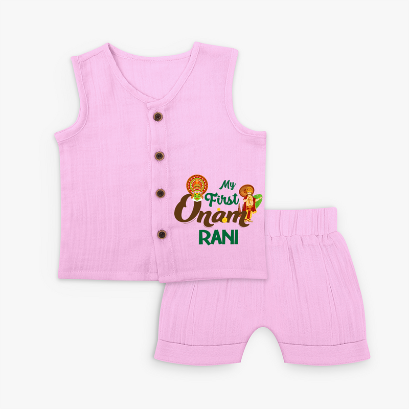 My First Onam Baby Jabla Set | Customizable Jabla Set for Onam Celebrations - BABY PINK - 0 - 3 Months Old (Chest 9.8")