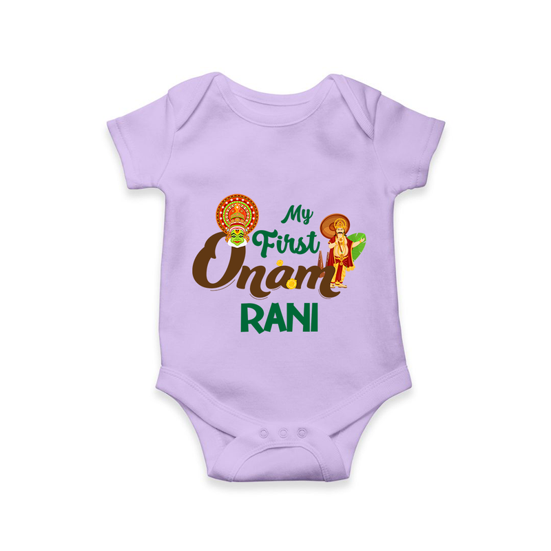 My First Onam Baby Romper / Onesie | Customizable Romper / Onesie for Onam Celebrations - LILAC - New Born (Chest 14")