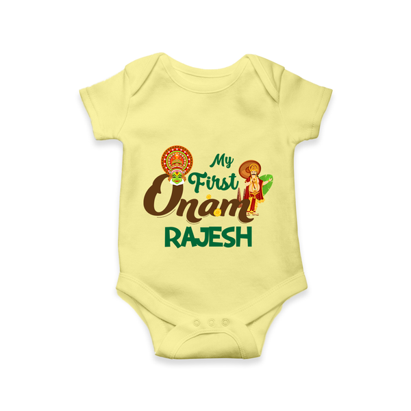 My First Onam Kathakali & King Mahabali Romper - PASTEL YELLOW - New Born (Chest 14")