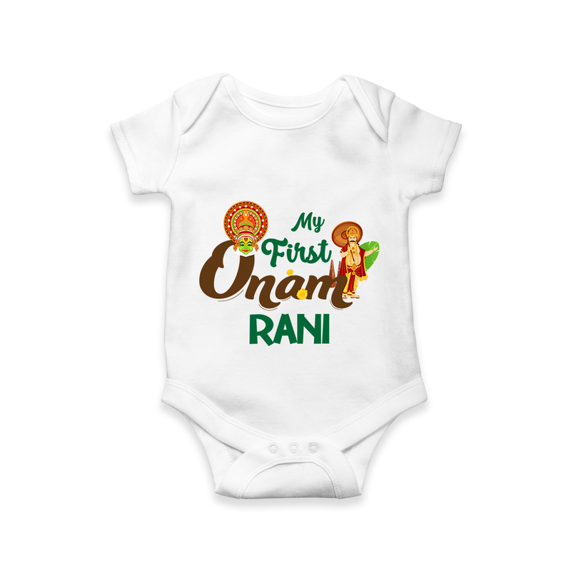 My First Onam Baby Romper / Onesie | Customizable Romper / Onesie for Onam Celebrations - WHITE - New Born (Chest 14")